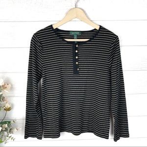 LAUREN RALPH LAUREN Black & Gold Tee Shirt Top